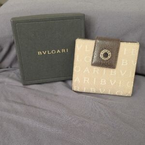 Bvlgari Beige Canvas and Brown Leather Logo Wallet